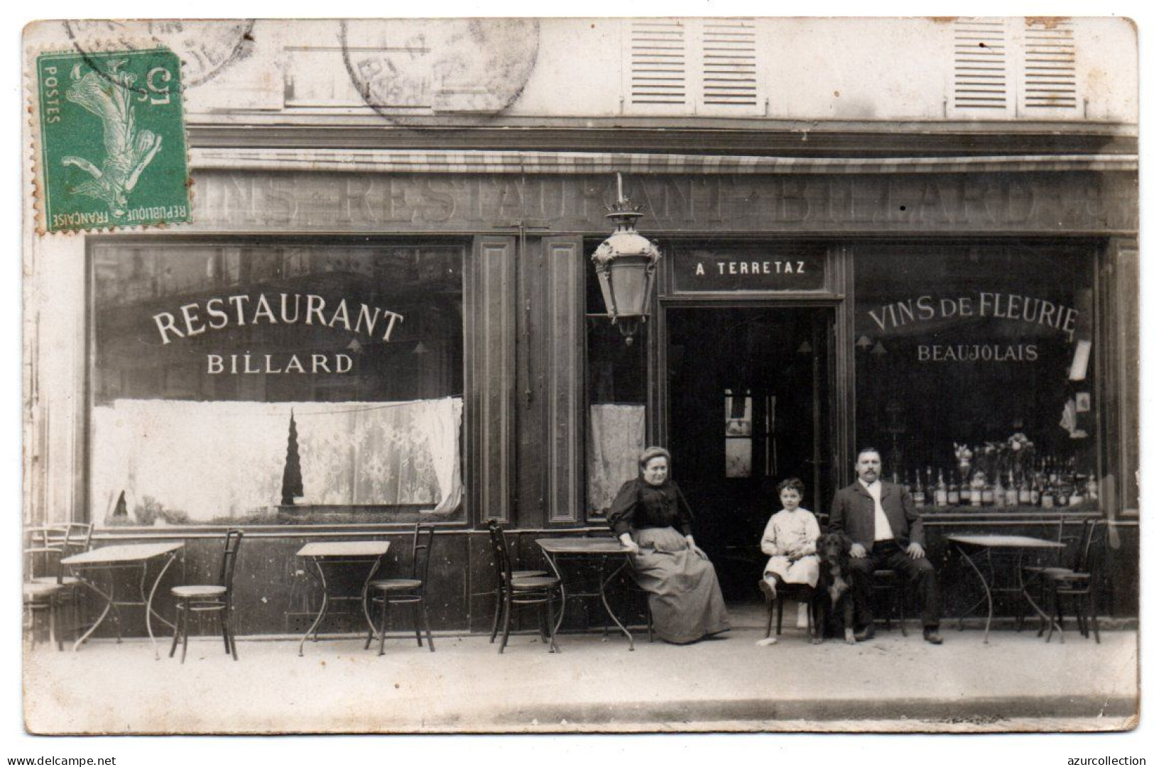 Devanture Restaurant-billard. Maison A. Terretaz. Carte Photo Animée Non Située - Ristoranti