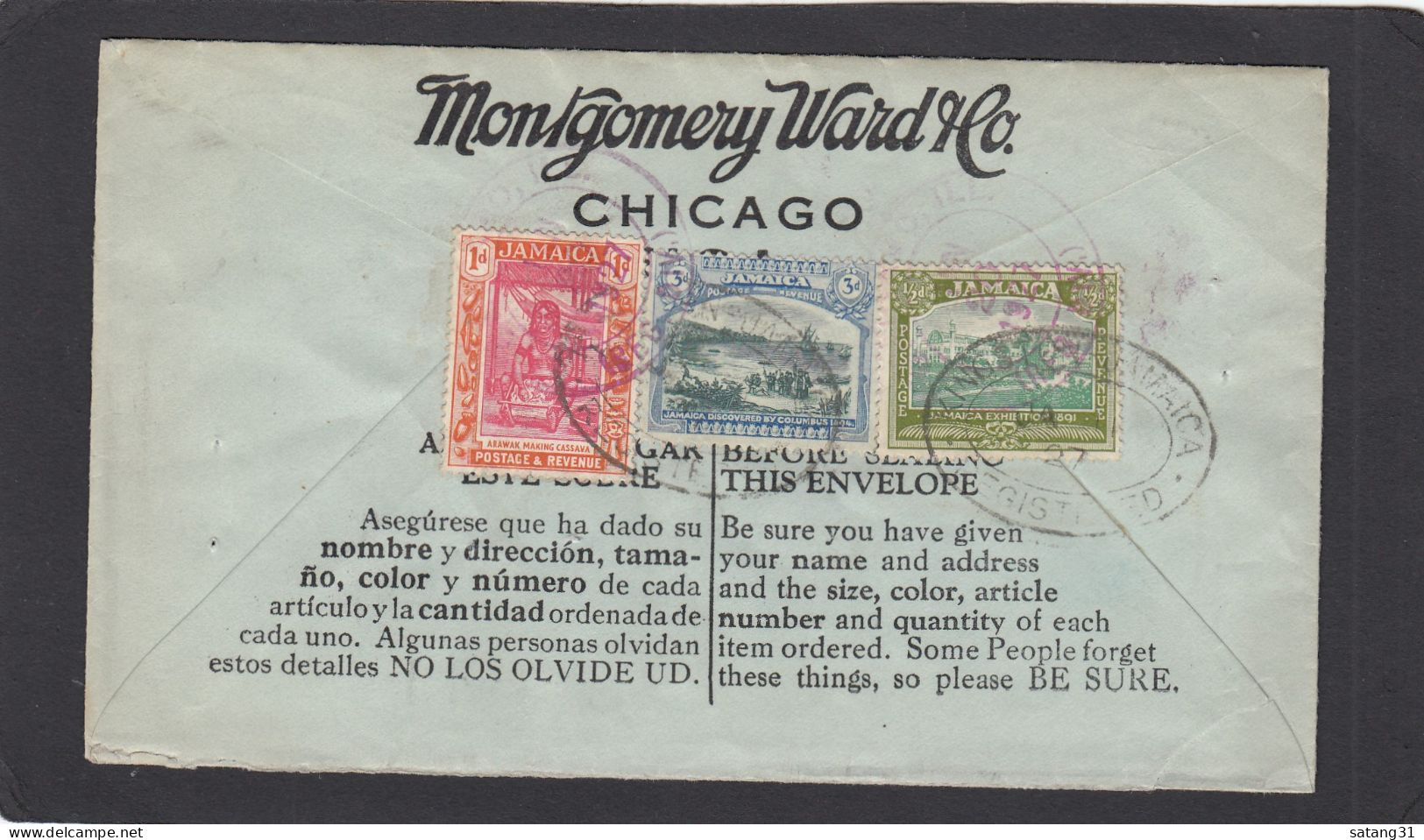 LETTRE RECOMMANDEE DE KINGSTON POUR CHICAGO,U.S.A.,1927. - Jamaica (...-1961)