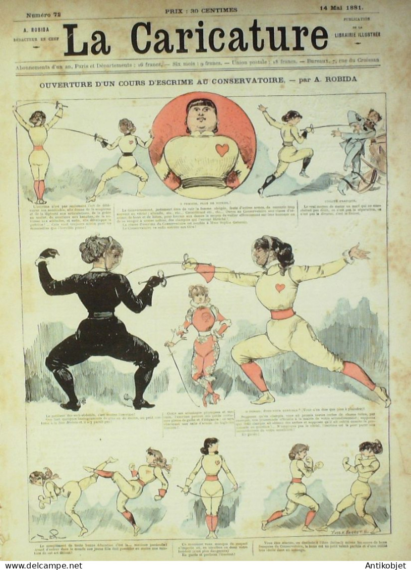 La Caricature 1881 N°  72 Cours D'escrime Au Conservatoire Robida Barret Loys Trock Quidam - Magazines - Before 1900