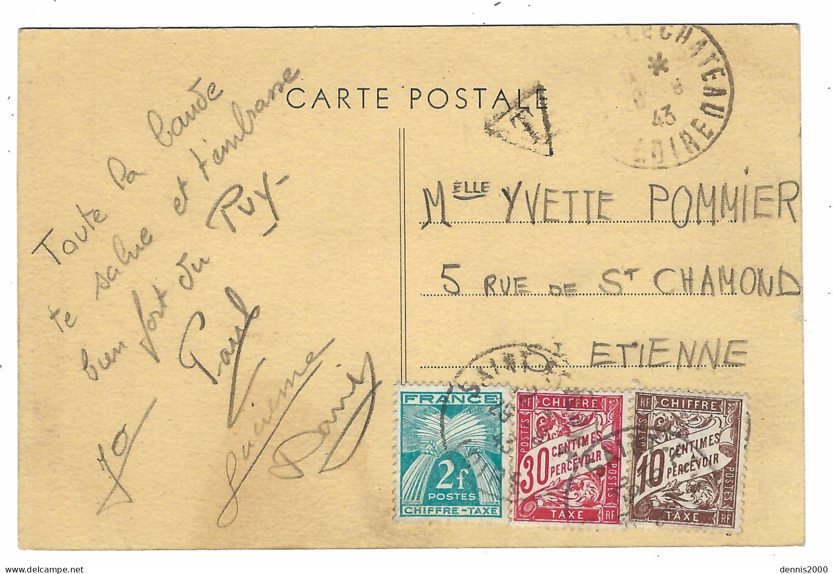 1943 - C P A Du PUY ( Haute Loire ) Non Affranchie TAXEE 2 ,40 F - 1859-1959 Storia Postale