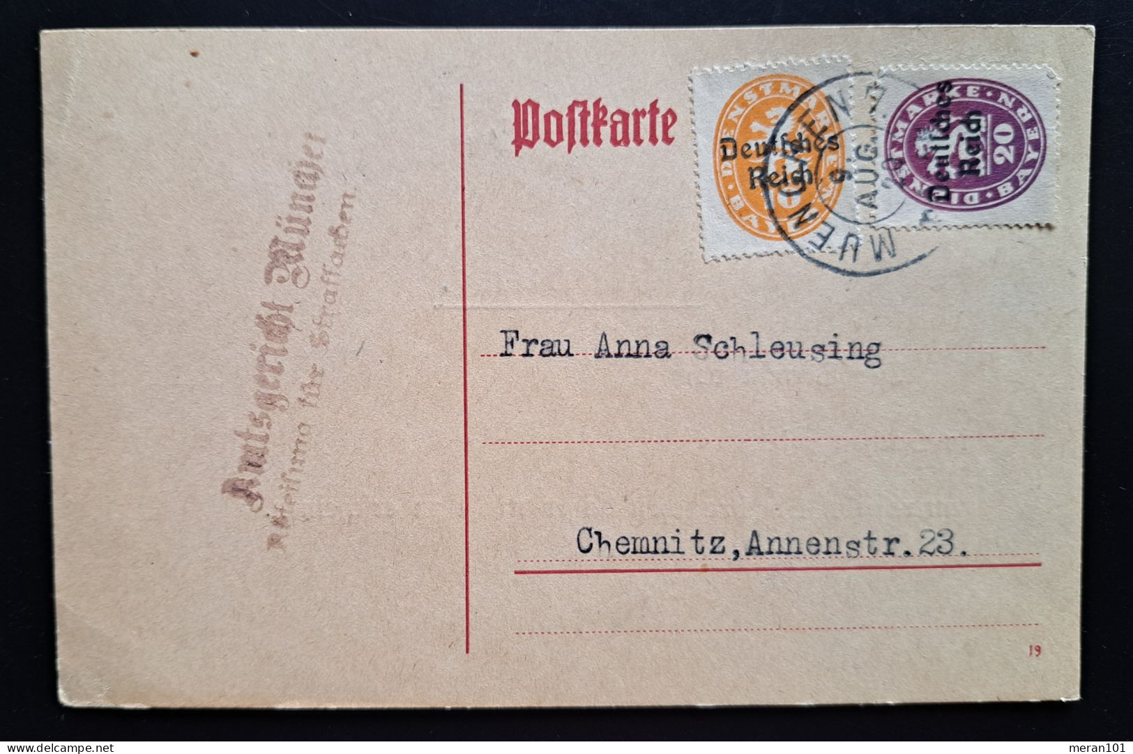 Dienstpost 1920, Postkarte MÜNCHEN Amtsgericht "Abladung" - Officials