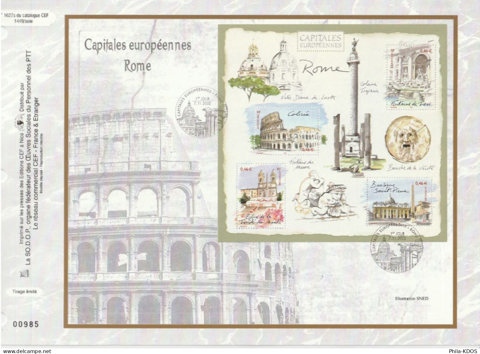 "  ROME / ROMA " Sur Feuillet CEF N°té En SOIE De 2002 N° 1627s N° YT  BF 53 Parfait état FDC - 2000-2009