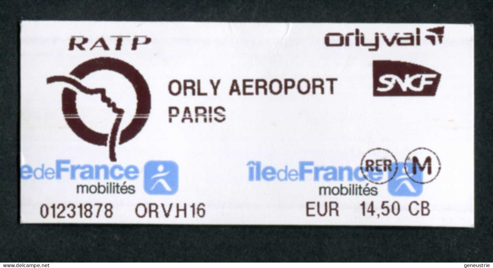 Ticket De Train - Orly Aéroport Paris - Orlyval "Ile-de-France-Mobilités" - Europe