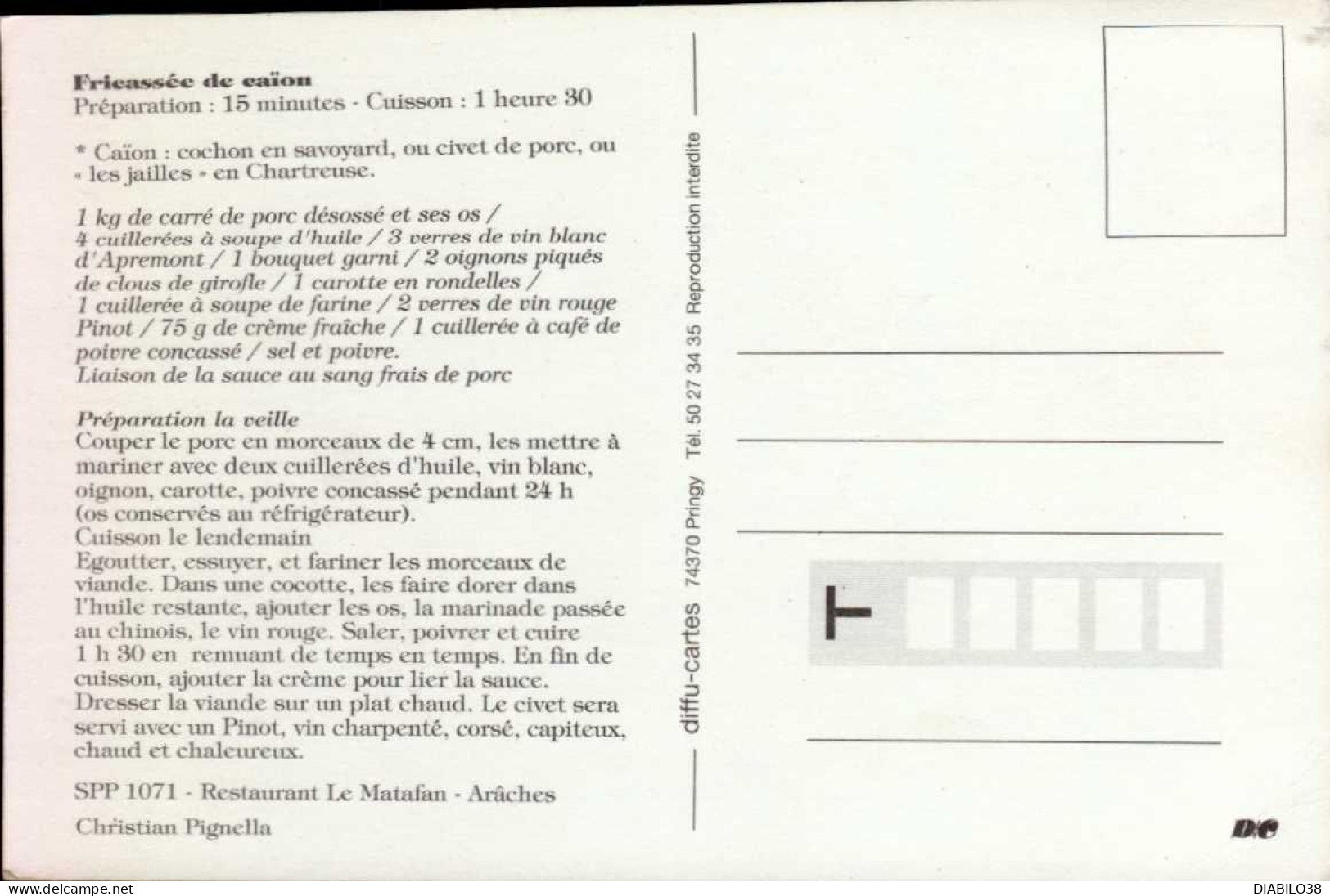 LA PELA . FRICASSEE DE CAION . LOT DE 2 CARTES - Ricette Di Cucina