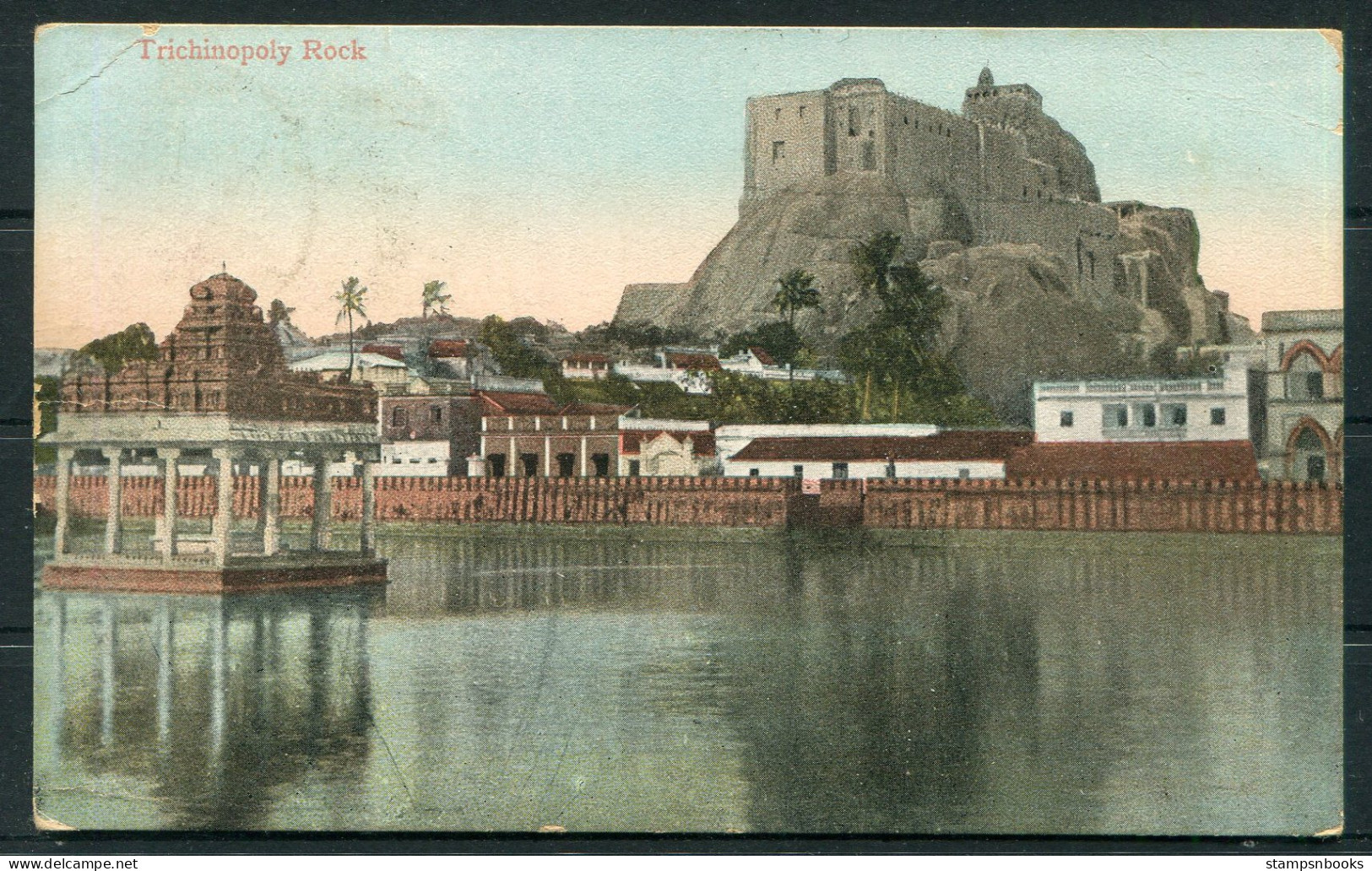 1927 India Trichinopoly Rock Postcard - British Post Office Smyrna Via Bombay - Aden Sea Post Office - 1911-35 Koning George V