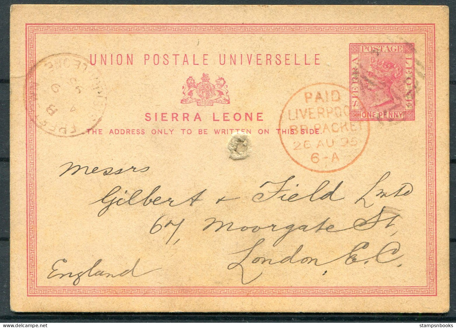 1895 Sierra Leone Stationery Postcard Freetown - London England Via Liverpool Paid Packet Ship Mail. Telegraph Interest - Sierra Leone (...-1960)