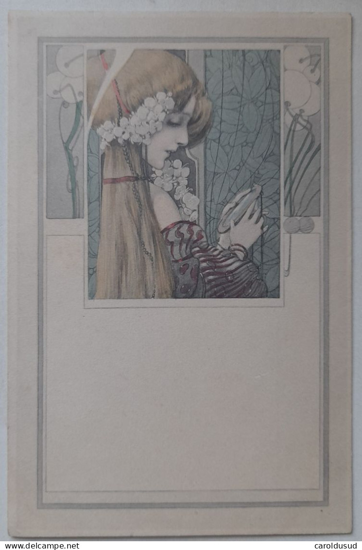 Cpa PRECURSEUR LITHO DECO ART NOUVEAU Illustrateur M.M. VIENNE 127  MUCHA ? Portrait Femme AU MIROIR - Vienne