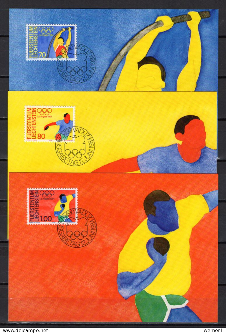 Liechtenstein 1984 Olympic Games Los Angeles, Athletics Set Of 3 Maximumcards - Sommer 1984: Los Angeles
