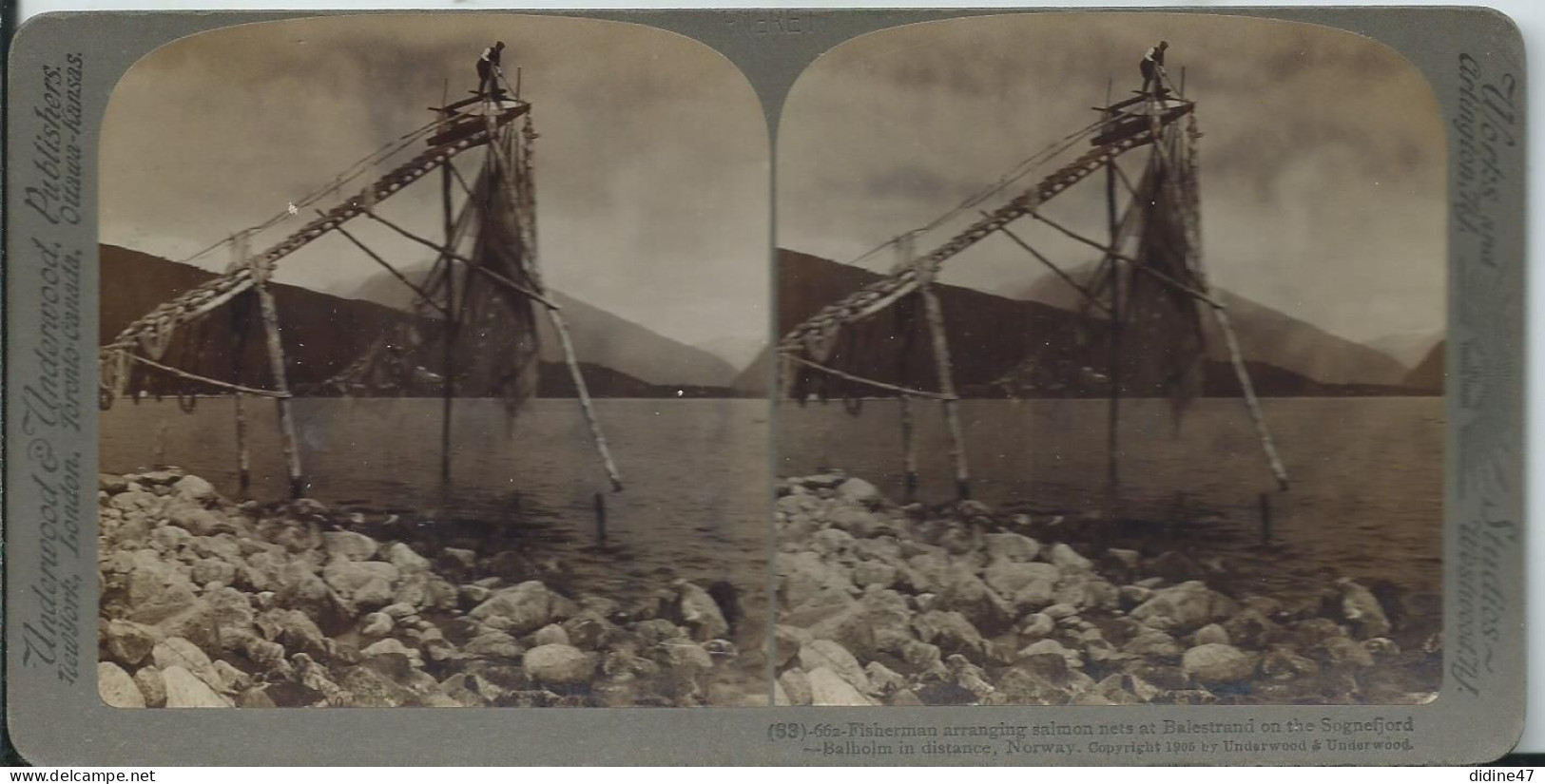 PHOTOS STÉRÉOSCOPIQUES - NORVEGE -Pêcheur à BALESTRAND - Stereo-Photographie