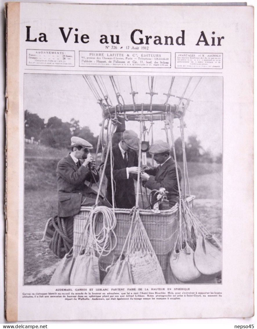 Vie Au Grand Air.André Beaumont Champion De L'Hydro-Aéroplane.Audemars Garros Leblanc Partent En Sphérique.1912. - 1900 - 1949