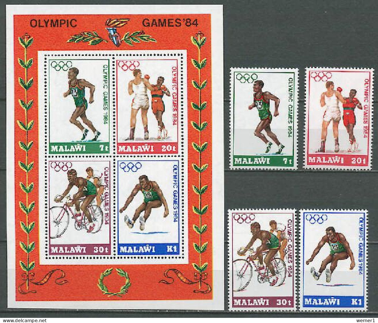 Malawi 1984 Olympic Games Los Angeles, Athletics, Boxing, Cycling Set Of 4 + S/s MNH - Ete 1984: Los Angeles