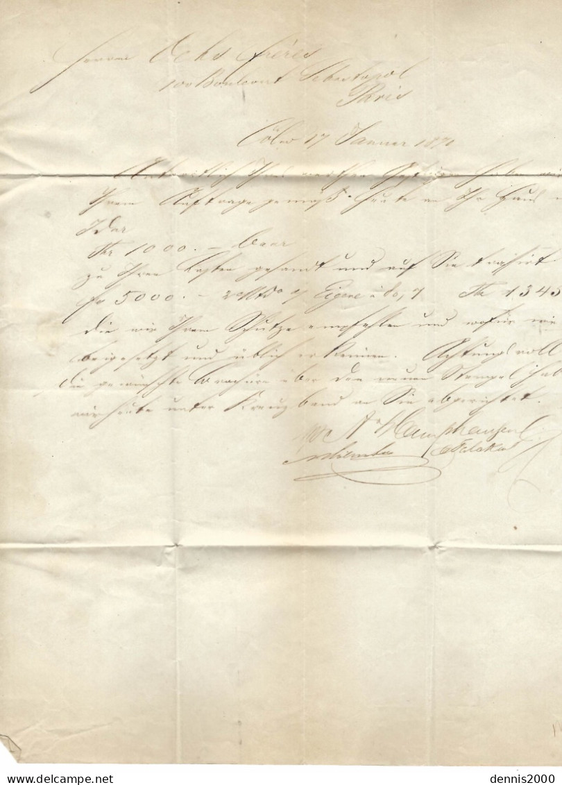 1870 - Letter From Cöln To Paris - Franking Michel N°3,4,5 - Lettres & Documents