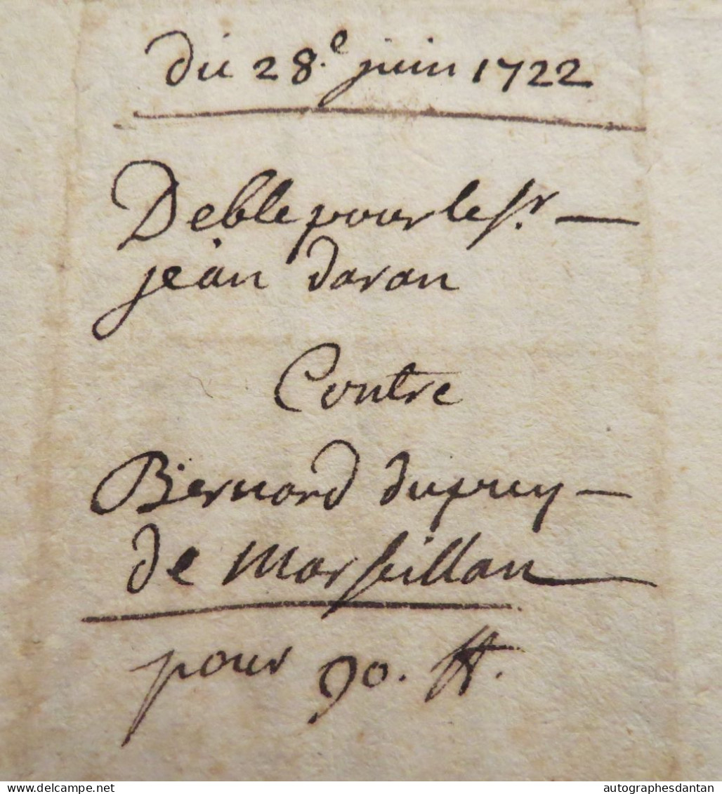 ● MIRANDE 1722 Cachet De Généralité D'AUCH Bernard Duprey - Jean Davan (Davau ?) Acte Manuscrit GERS - Seals Of Generality