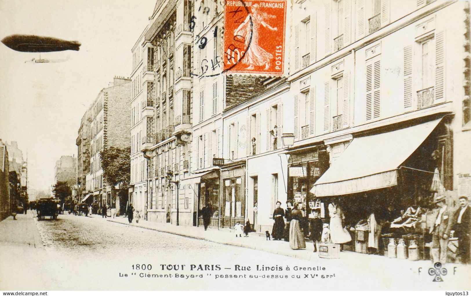 CPA. [75] > TOUT PARIS > Rue Linois à Grenelle - Le Clément-Bayard - Au-dessus Du (XVe Arrt.) - 1909 - Coll. F. Fleury - Arrondissement: 15