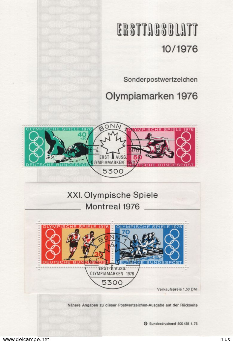 Germany Deutschland 1976-10 Olympische Spiele Montreal, Olympic Games, Rowing Swimming Jumping Grass Hockey, Bonn - 1974-1980
