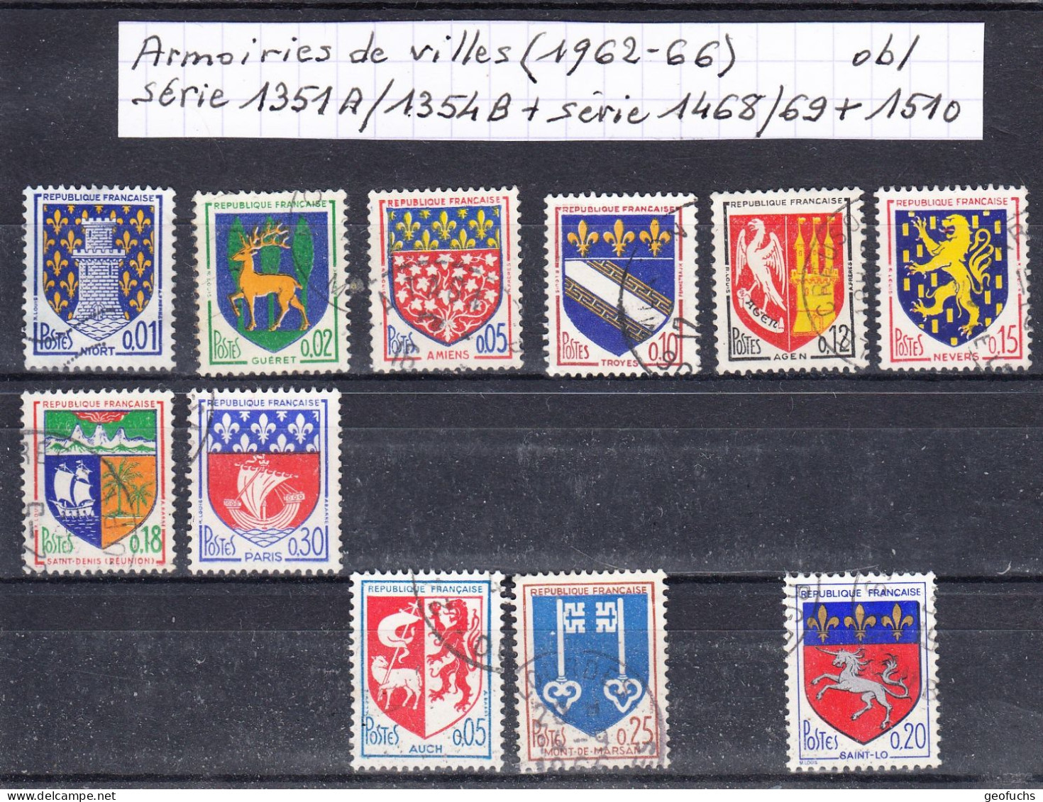 France Armoiries De Villes (1962-66) Y/T Série 1351A/54B + Série 1468/69 + 1510 Oblitérés - 1941-66 Armoiries Et Blasons