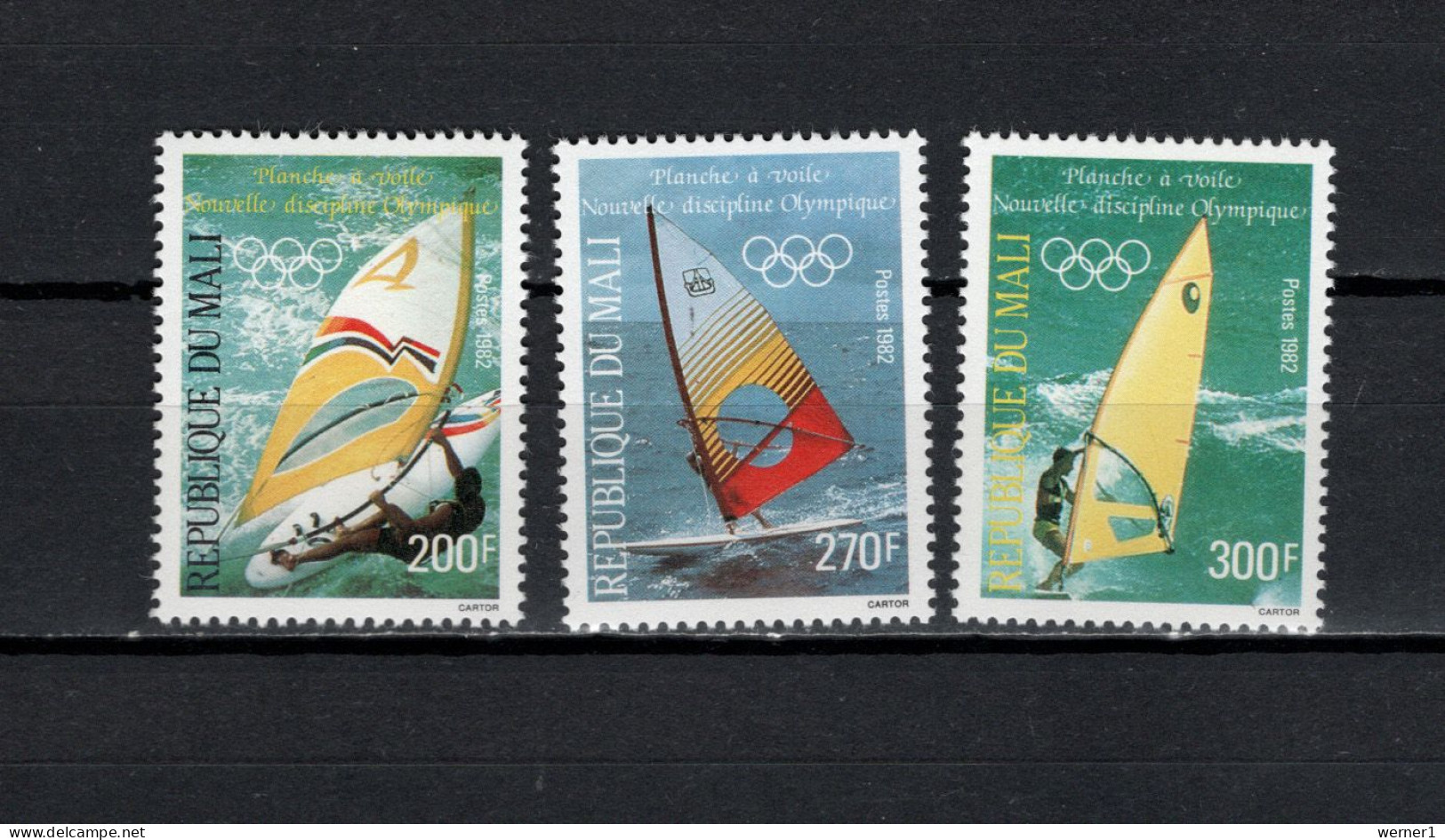 Mali 1982 Olympic Games Los Angeles, Windsurfing Set Of 3 MNH - Sommer 1984: Los Angeles
