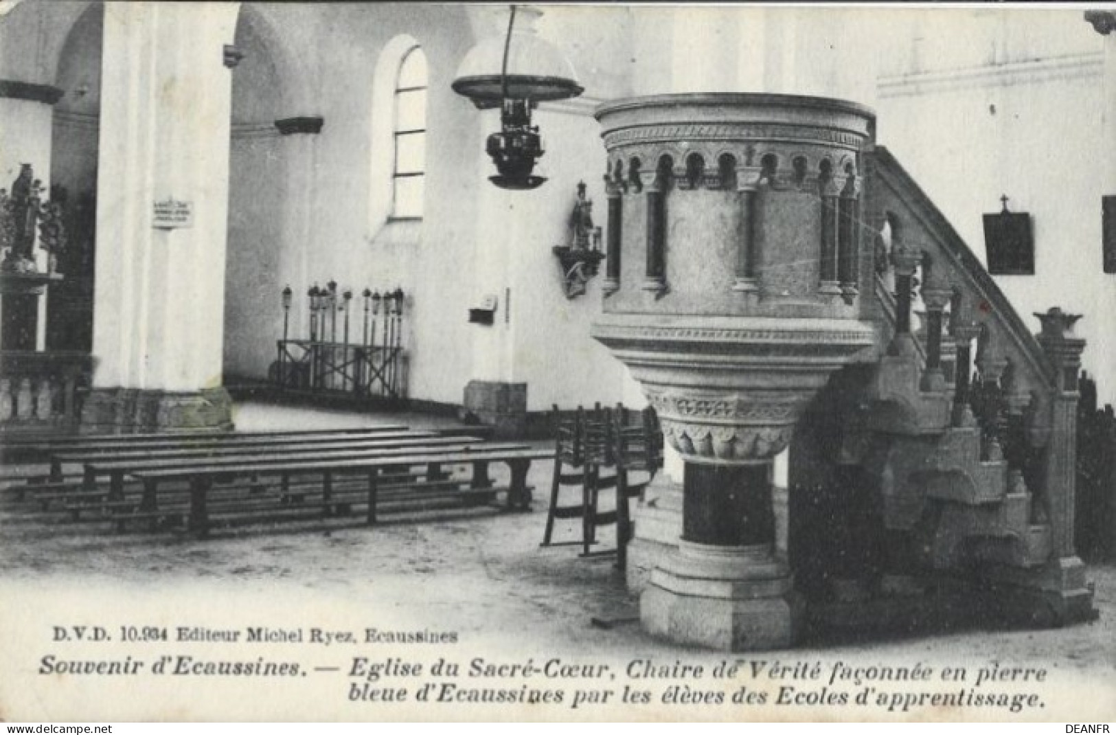 SOUVENIR D' ECAUSSINNES : Eglise Du  Sacré-Coeur, Chaire De Vérité Façonnée En Pierre Bleue D'Ecaussinnes Par Les élèves - Ecaussinnes