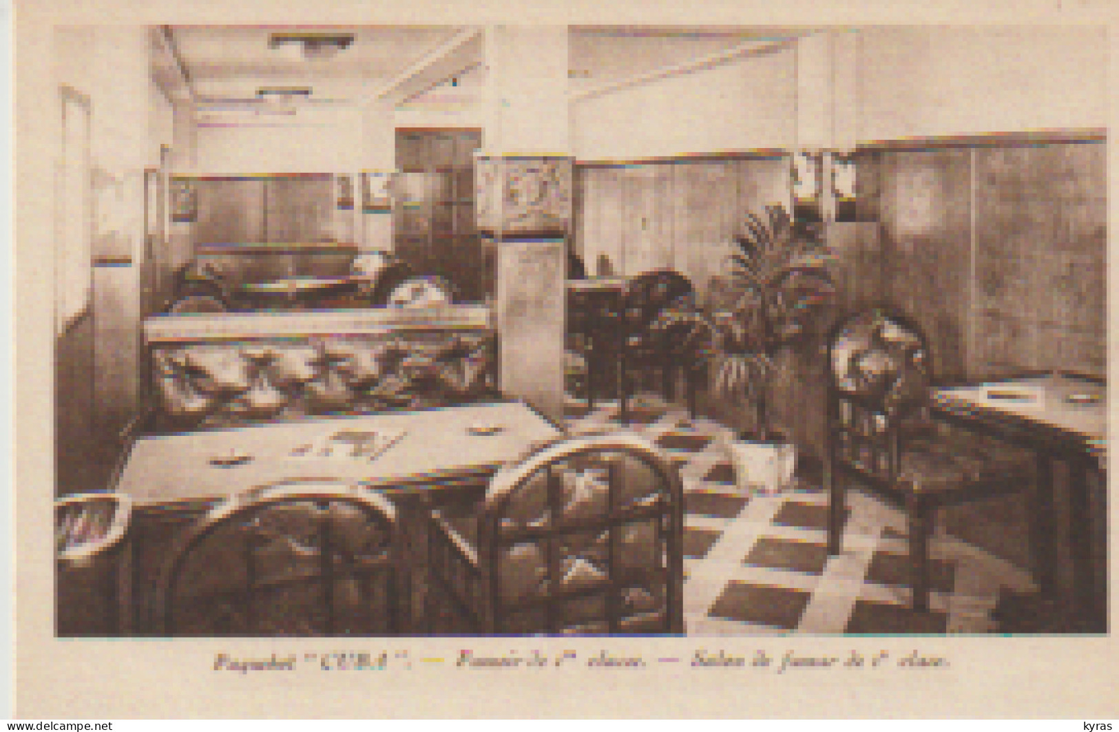 3 Cpa Paquebot " CUBA": 1/ Le Café-terrasse  2/ Fumoir 1ère Classe 3/ Salle à Manger 1ère Classe - Steamers