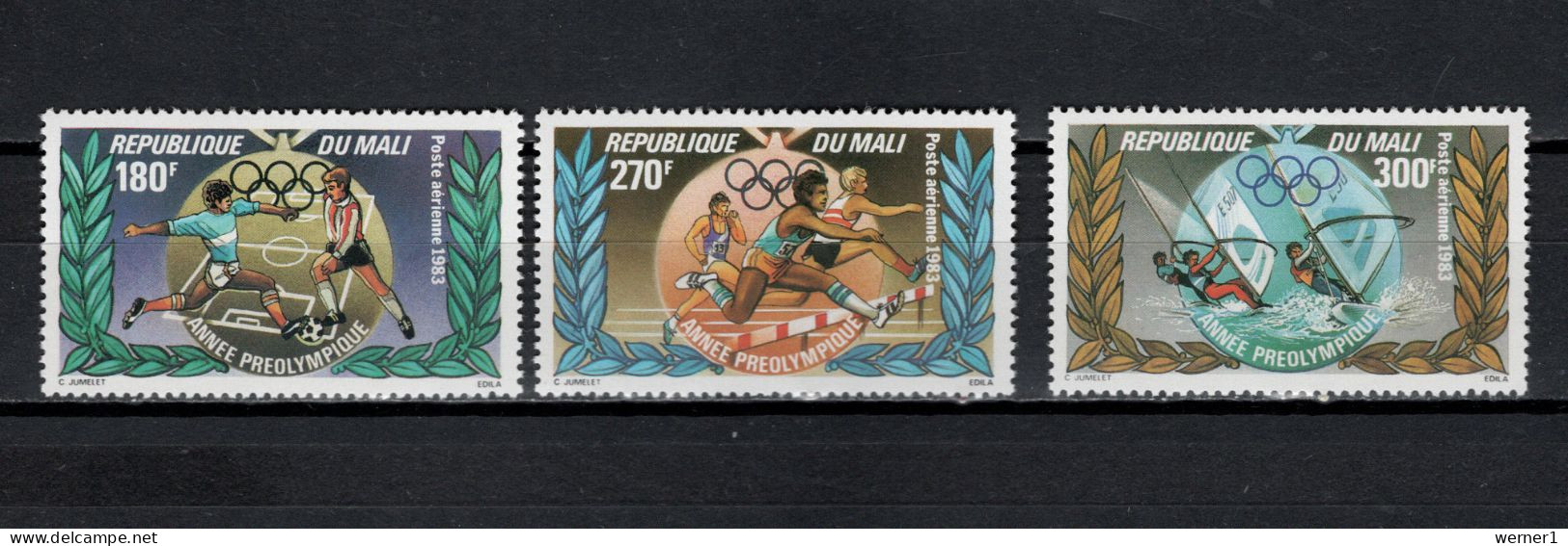 Mali 1983 Olympic Games Los Angeles, Football Soccer, Hurdles, Windsurfing Set Of 3 MNH - Ete 1984: Los Angeles