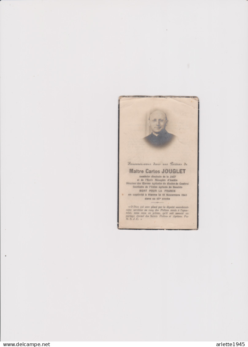 SOUVENIR MAITRE CARLOS JOUGLET MORT POUR LA FRANCE 19 NOVEMBRE 1940 - 1939-45