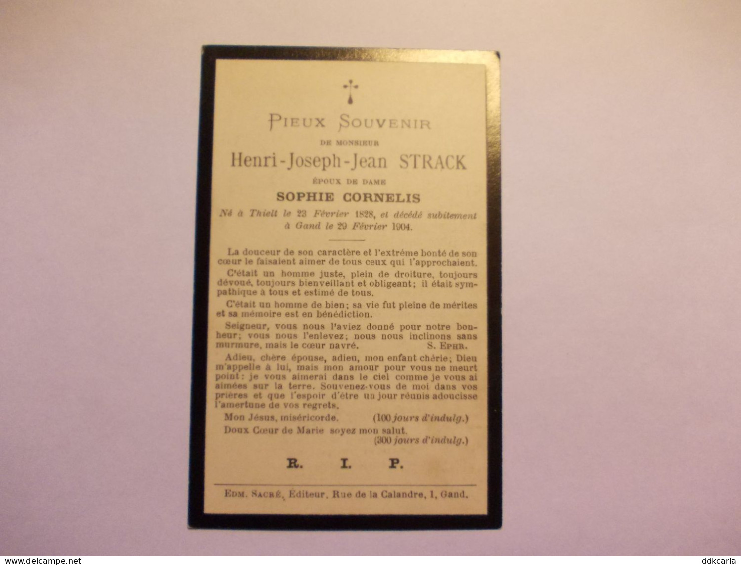 Doodsprentje Van Henri Joseph Jean Strack Né Thielt 1828 - Décédé Gand 1904 - Images Religieuses