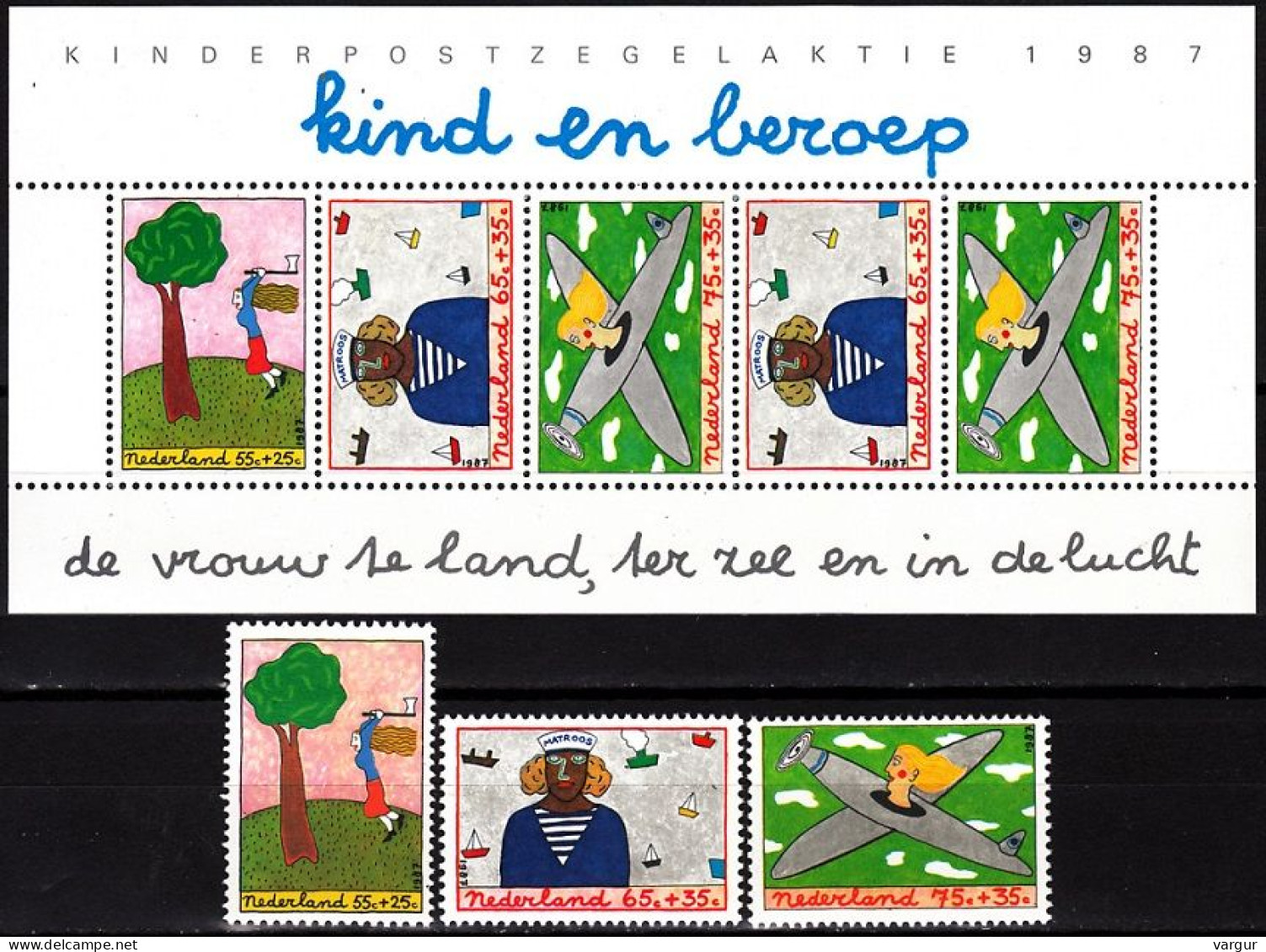 NETHERLANDS 1987 Mi. 1328-30, Bl. 30. Voor Het Kind. Children And Professions, MNH - Nuovi