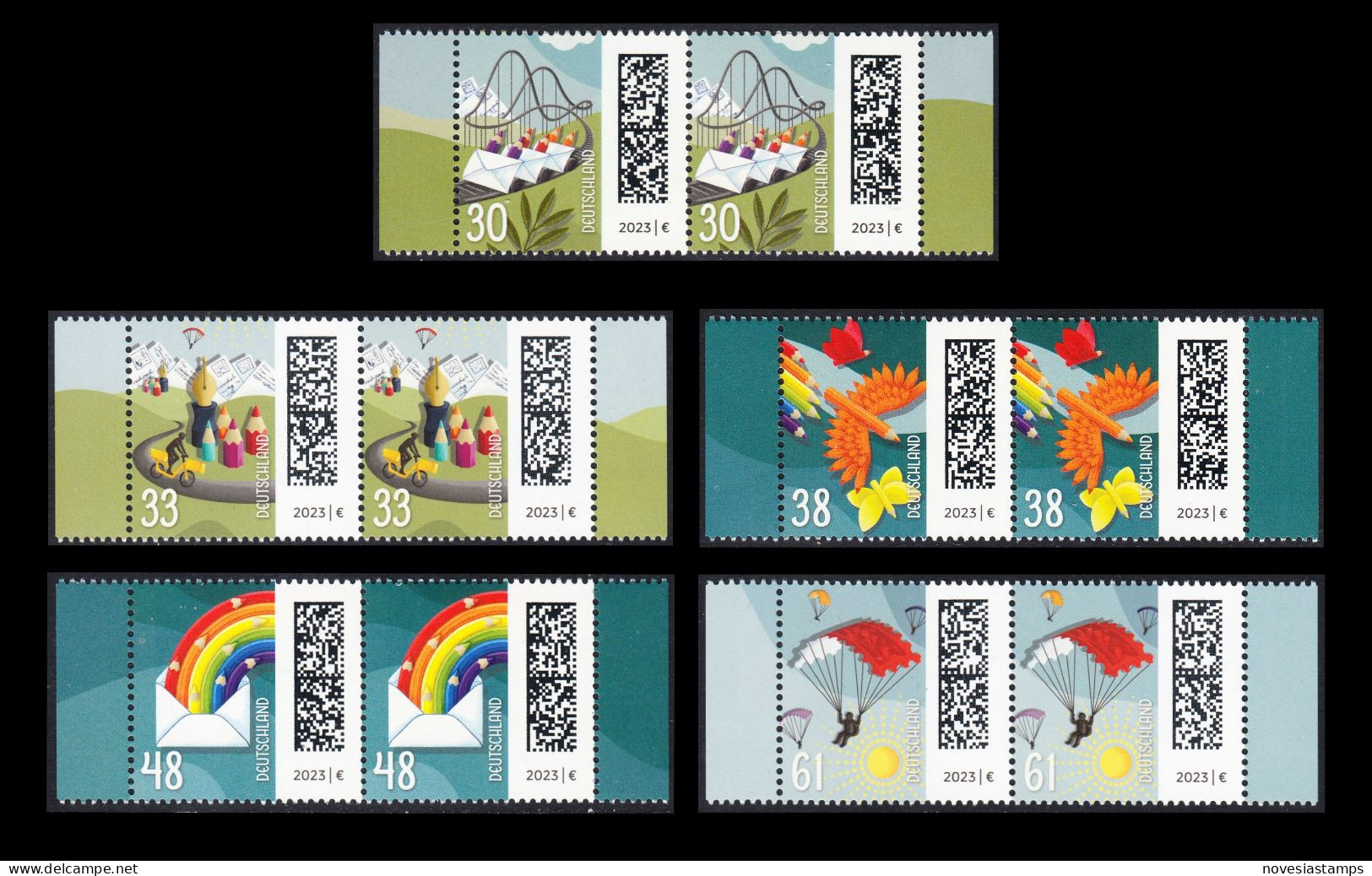 !a! GERMANY 2023 Mi. 3732-3736 MNH SET Of 5 Horiz.PAIRS W/ Left & Right Margins (b) - World Of Letters - Ungebraucht