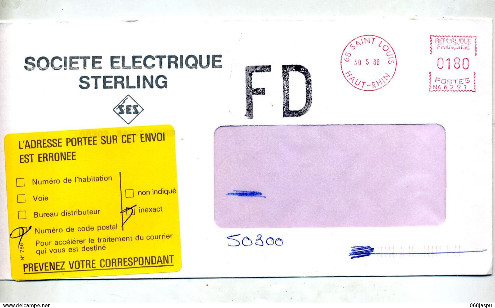 Lettre Machine Saint Louis Fausse Direction Vignette  Adresse Erronée + Carentan - Mechanical Postmarks (Other)