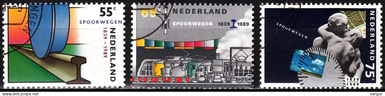 NETHERLANDS 1989 Mi. 1366-68. Transport: Dutch Railways - 150 Years, Used / CTO - Eisenbahnen