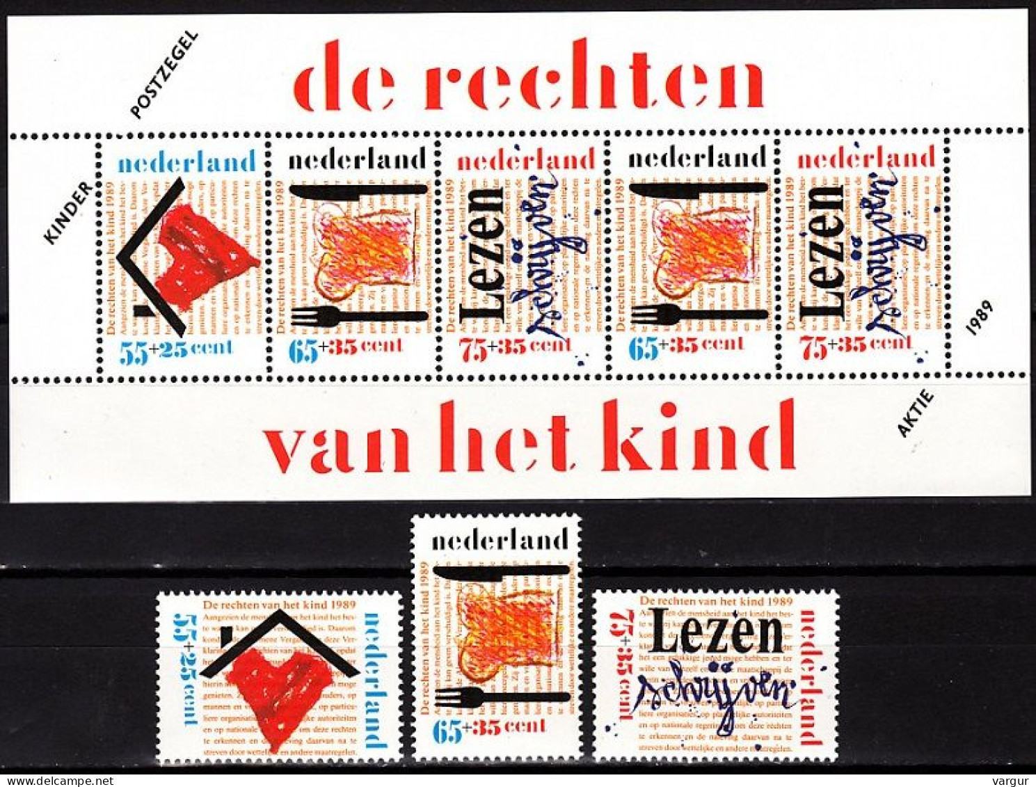 NETHERLANDS 1989 Mi. 1371A-73A, Bl. 33. Voor Het Kind. Children And Their Rights, MNH - Unused Stamps