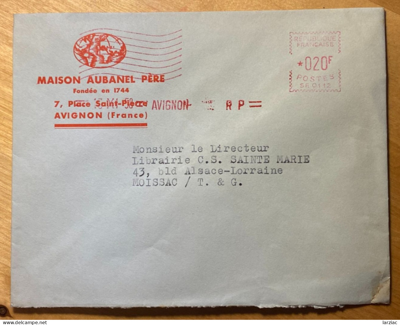 Enveloppe Commerciale Oblitération EMA Maison Aubanel Avignon 1958 - Affrancature Meccaniche Rosse (EMA)