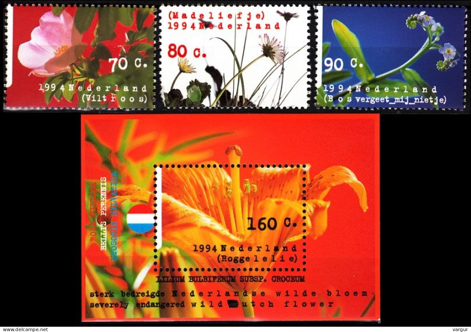 NETHERLANDS 1994 Mi. 1504-6, Bl. 40. FLORA: Flowers, MNH. 1 Defect - Otros & Sin Clasificación