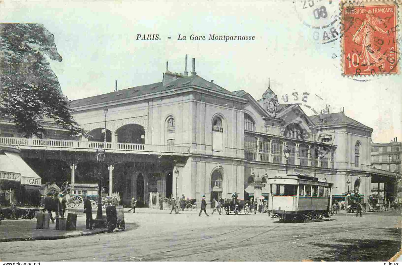 75 - Paris - La Gare Montparnasse - Animée - Tramway - CPA - Oblitération Ronde De 1908 - Etat écornée En Bas à Droite - - Metropolitana, Stazioni