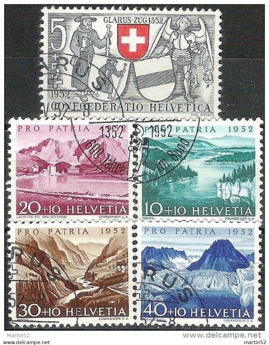 Schweiz Suisse Pro Patria 1952: Zu WII 56-60 Mi 570-574 Yv 521-525 Mit Sonder-Ersttag-⊙ GLARUS 31.V.1952 - Oblitérés