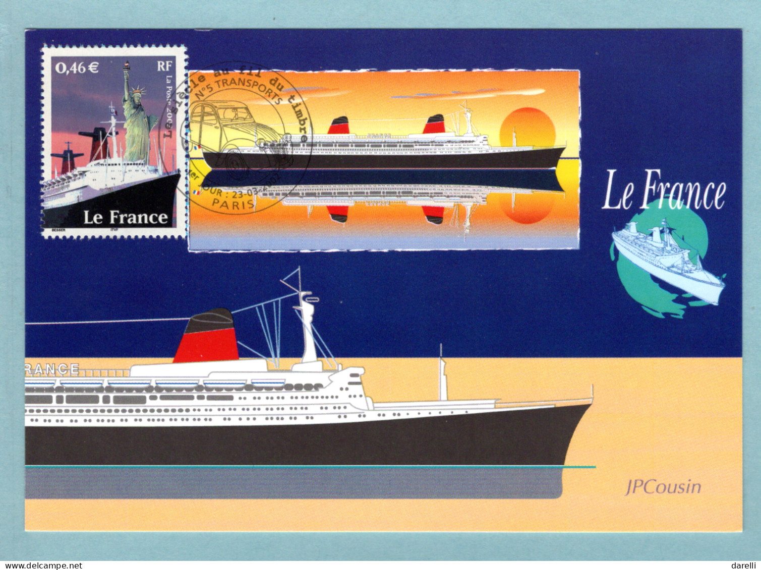 Carte Maximum 2002 - Le Siècle Au Fil Du Timbre - Les Transports - Paquebot Le France - YT 3473 - Paris - 2000-2009