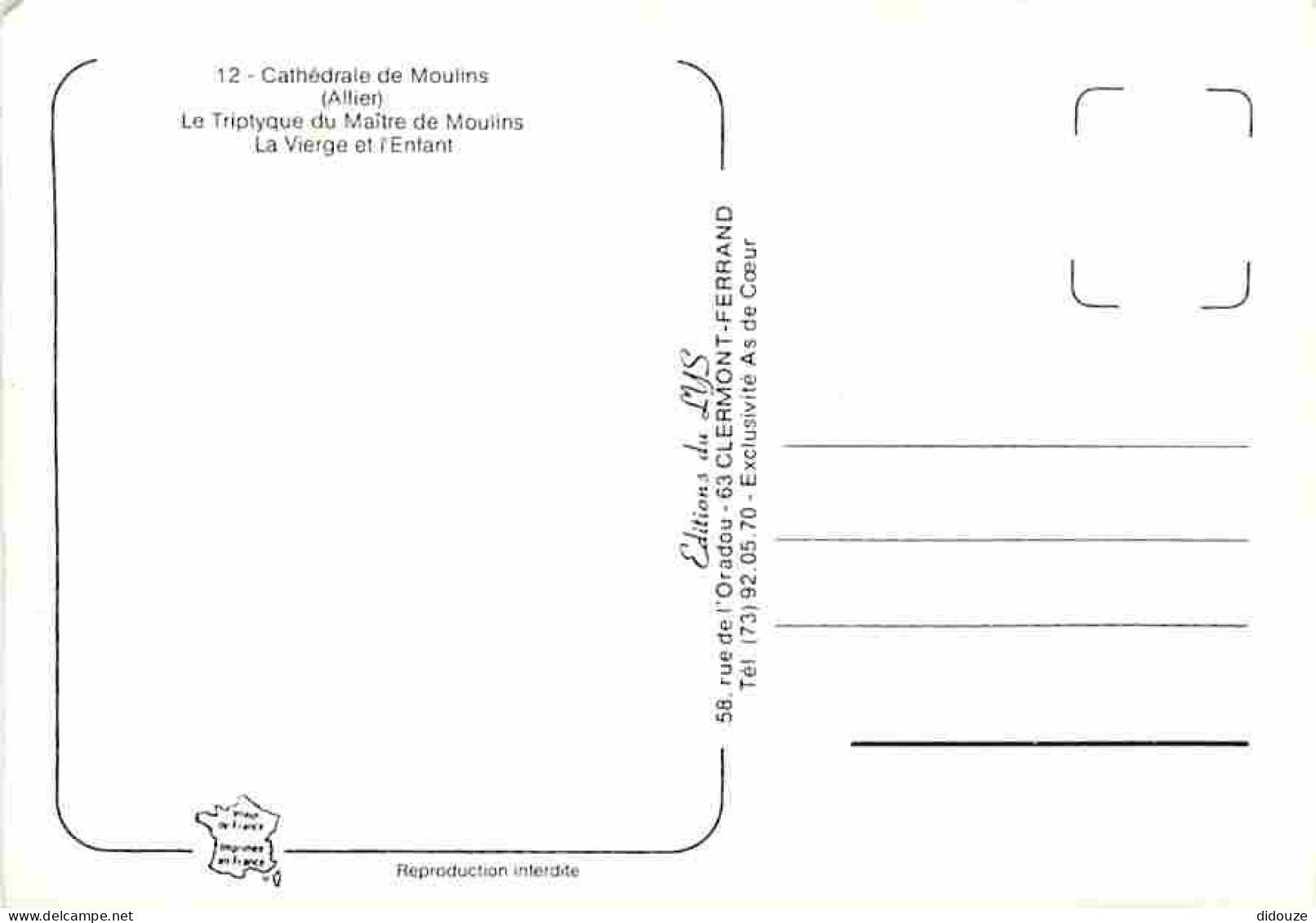 Art - Peinture Religieuse - Moulins - La Cathédrale - Triptyque Du Maitre De Moulins - La Vierge Et L'Enfant - Carte Neu - Paintings, Stained Glasses & Statues