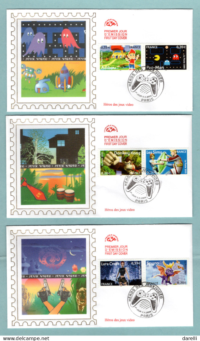 FDC France 2005 - Héros De Jeux Vidéo YT 3842/3851- Prince Of Persia, Les Sims, Adibou Laura Croft, Mario, Spyro - Paris - 2000-2009