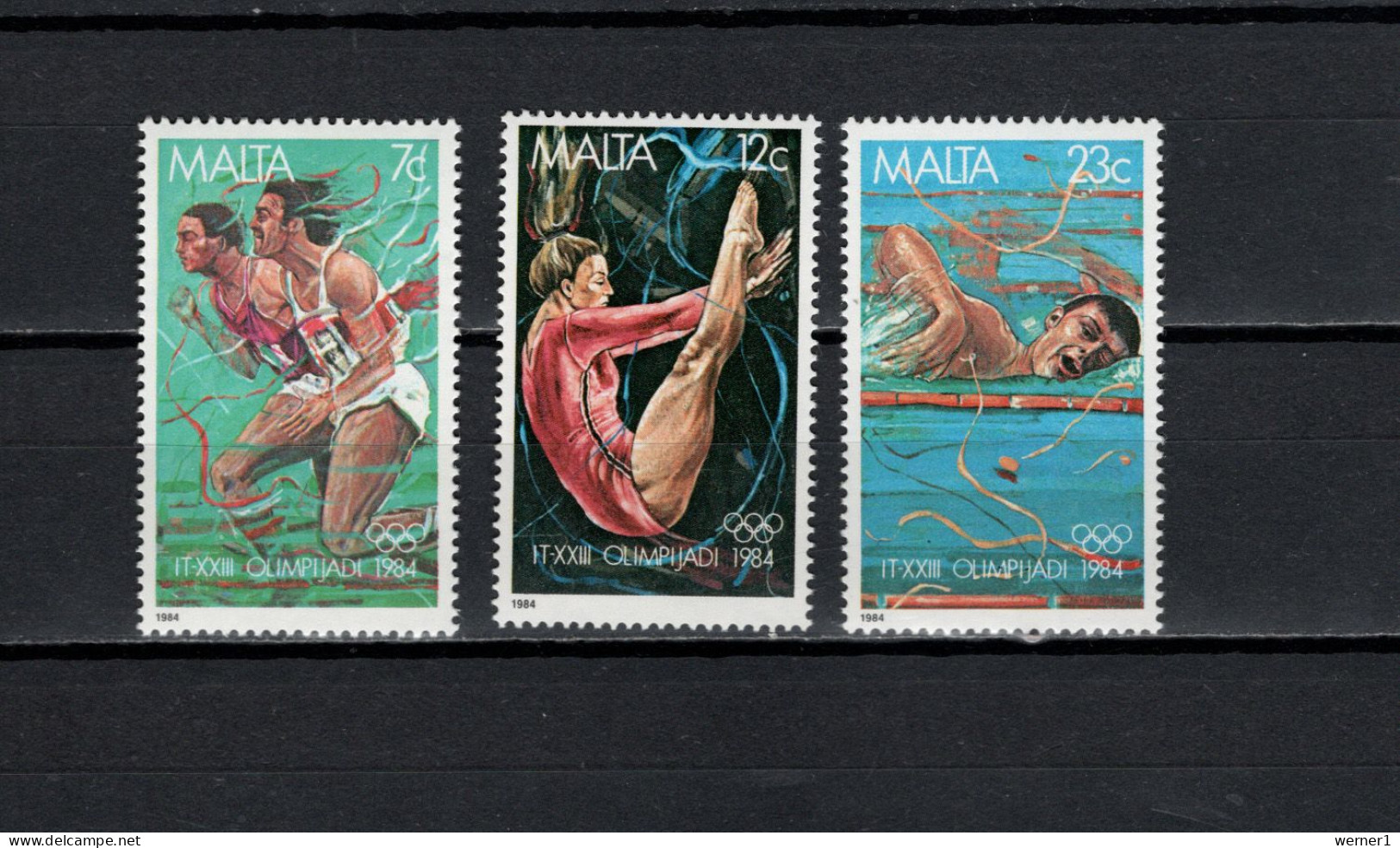 Malta 1984 Olympic Games Los Angeles, Athletics, Swimming Set Of 3 MNH - Verano 1984: Los Angeles