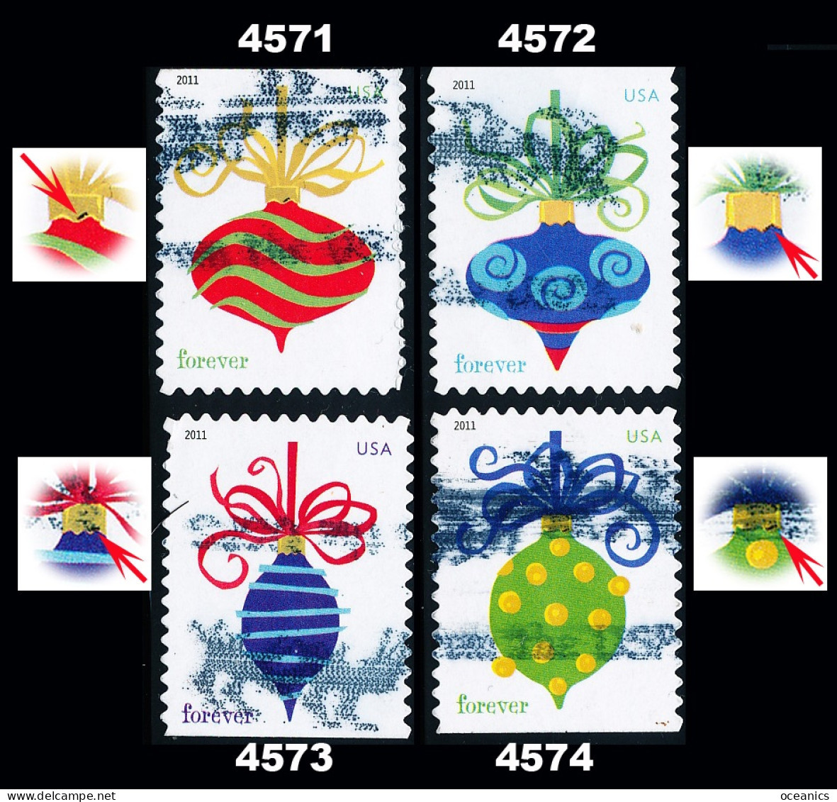 Etats-Unis / United States (Scott No.4571-74 - Ornements De Noël / Christmas Ornaments) (o) P3 - Usati