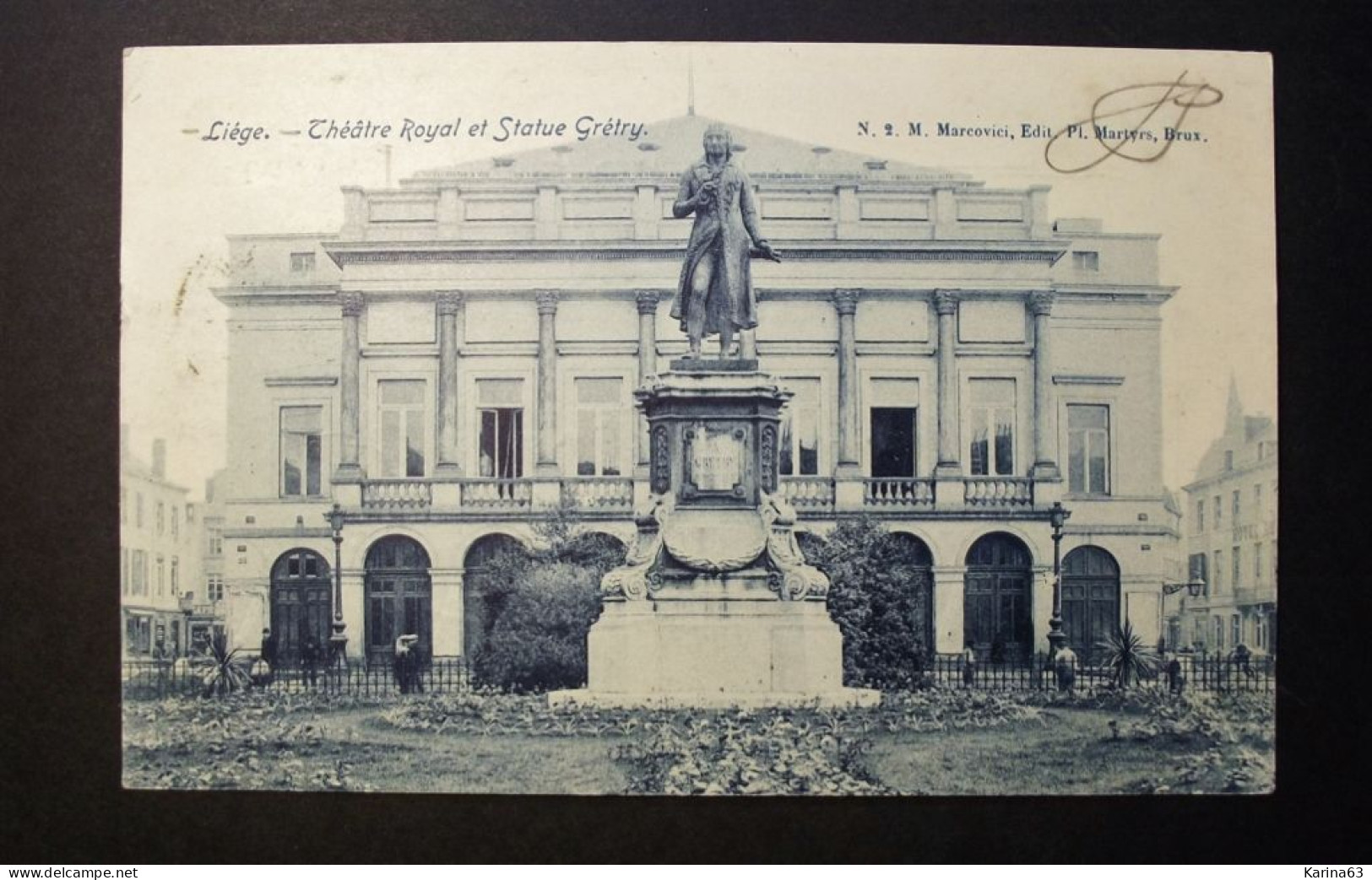 België - Belgique - Liège - Luik - Théatre Royal Et Statue Grétry - Used Card 1905 Vers Paris - Liège