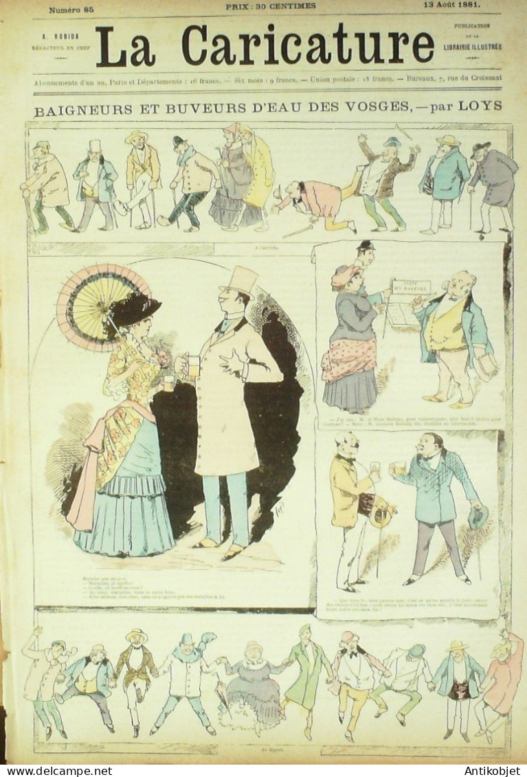 La Caricature 1881 N°  85 Baigneurs & Buveurs D'eau Des Vosges Loys Bains De Mer Cocoteville Bach - Magazines - Before 1900