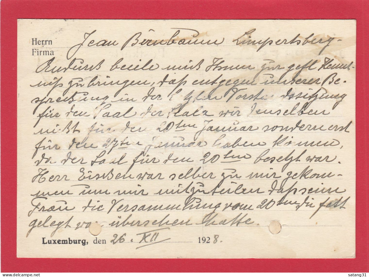 INTERNATIONALE BUCHHANDLUNG,JOSEPH FELLER,LUXEMBURG.POSTKARTE NACH LIMPERSTBERG,1928. - Cartas & Documentos