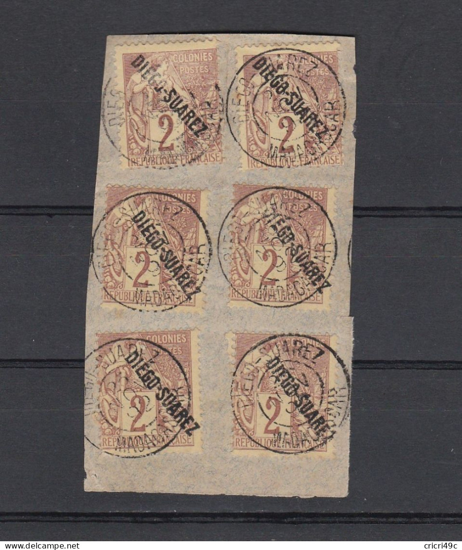 Colonie Française DIEGO-SUAREZ N° Y&T 14 Sur Fragment De 6 Timbres Oblitérés - Used Stamps