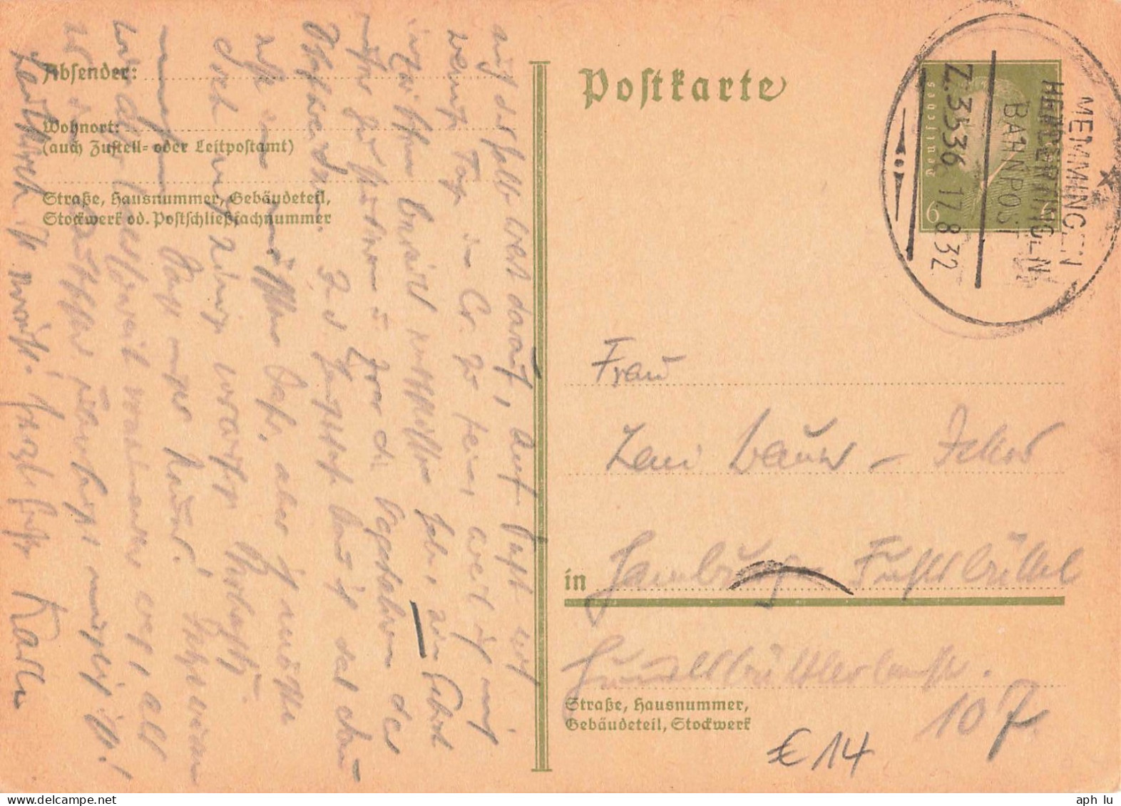 Bahnpost (Ambulant; R.P.O./T.P.O.) Memmingen-Heideltingen (ZA2443) - Cartas & Documentos