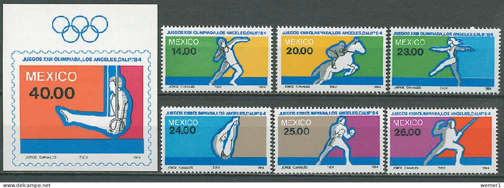 Mexico 1984 Olympic Games Los Angeles, Equestrian, Athletics, Fencing, Boxing Etc. Set Of 6 + S/s MNH - Estate 1984: Los Angeles