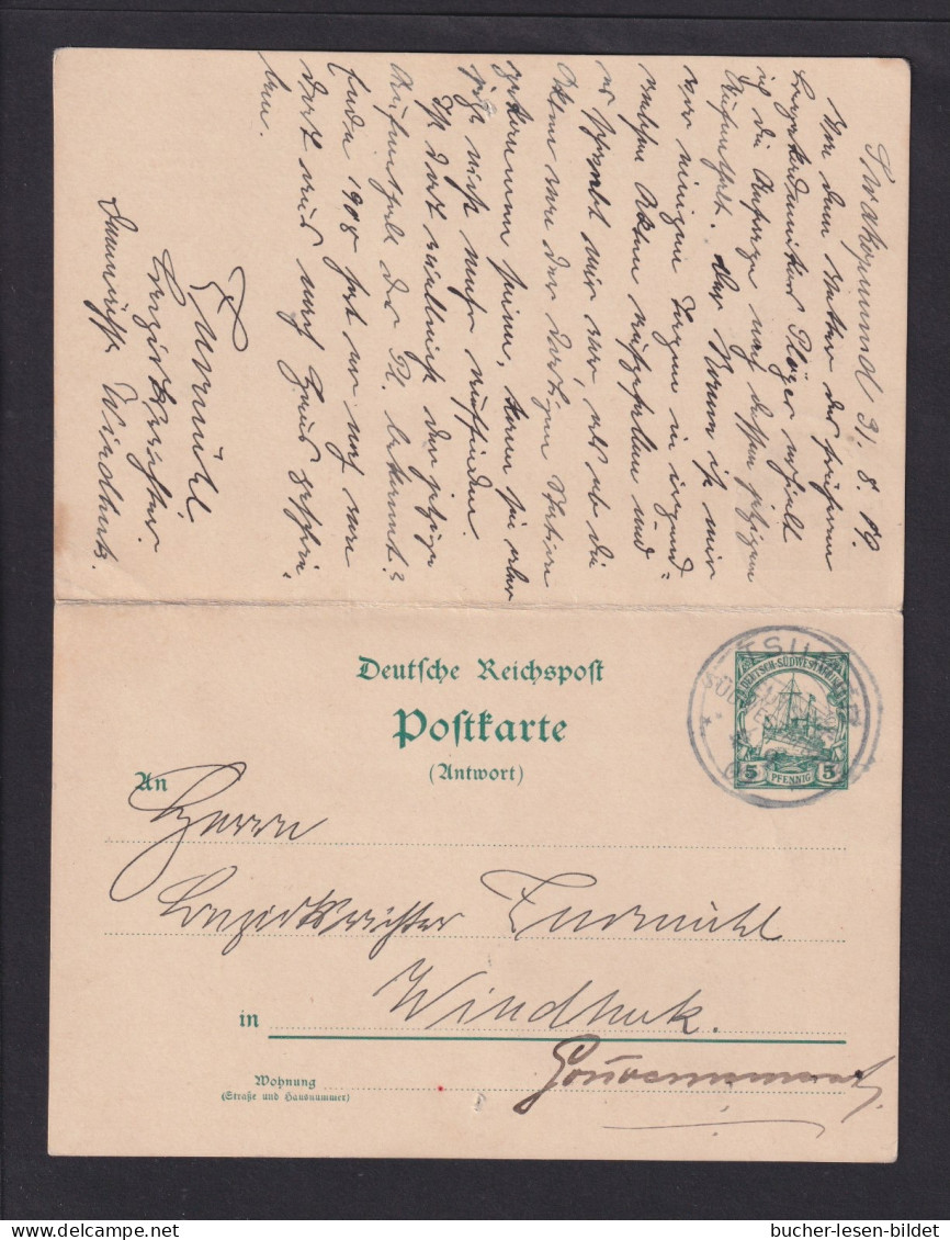 1909 - 5 Pf. Doppel-Ganzsache (P 15) - Beide Teile Zusammenhängend Gebaucht - Swakopmund-Tsumb - Deutsch-Südwestafrika