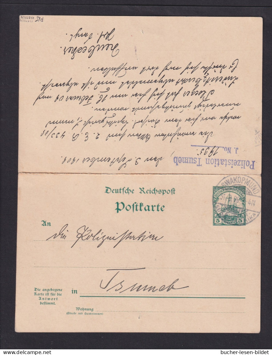 1909 - 5 Pf. Doppel-Ganzsache (P 15) - Beide Teile Zusammenhängend Gebaucht - Swakopmund-Tsumb - África Del Sudoeste Alemana