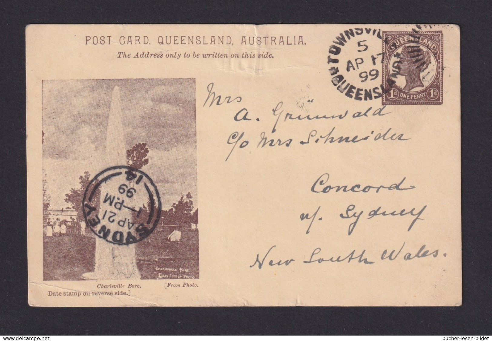 1899 - 1 P. Bild-Ganzsache "Charleville" Ab Townsville Nach Concord - Storia Postale