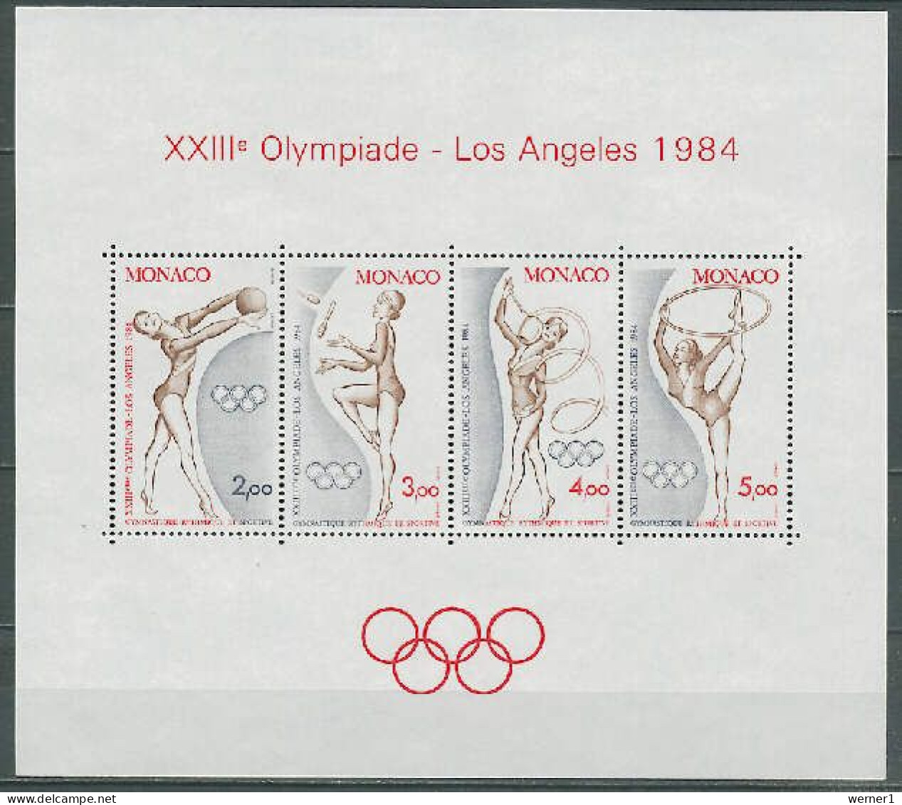 Monaco 1984 Olympic Games Los Angeles, Gymnastics S/s MNH - Sommer 1984: Los Angeles